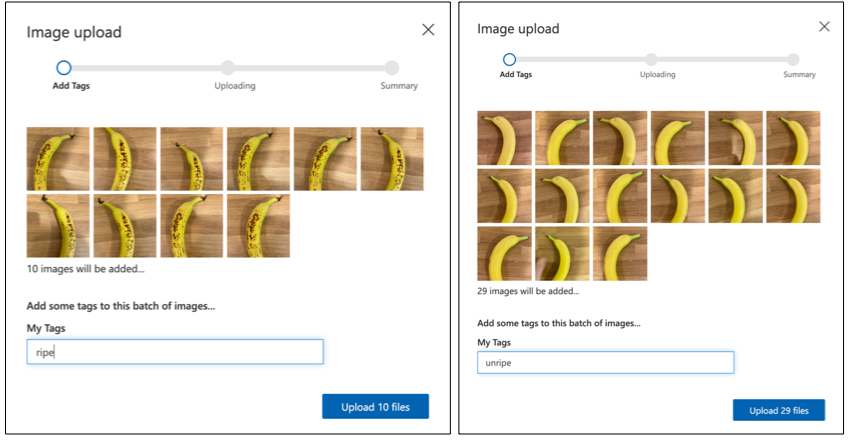 上传成熟和未成熟香蕉图片的对话框